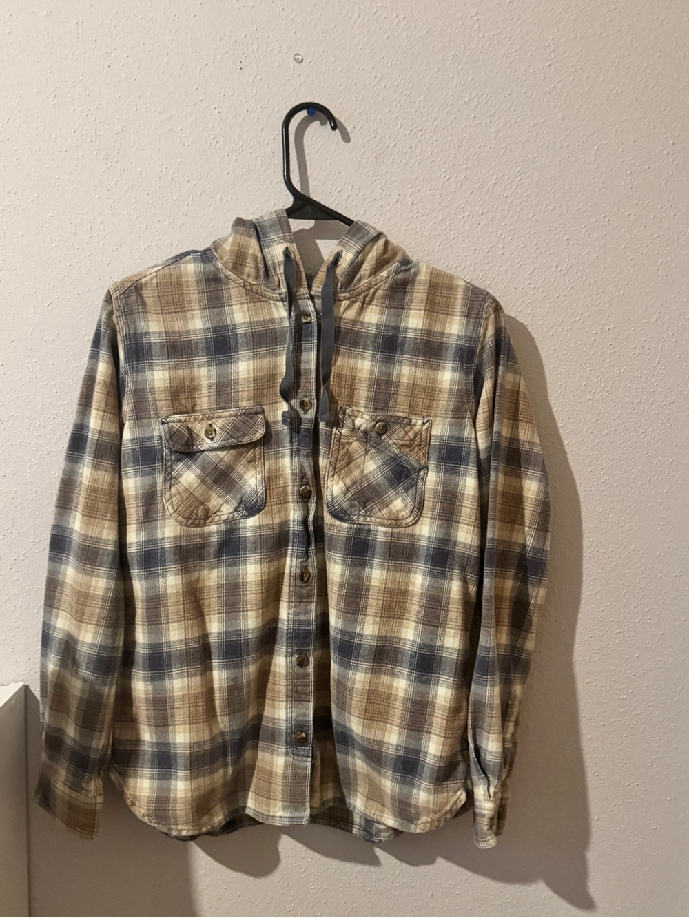 Carhartt Plaid Hooded Button-Up Shirt Jacket - Beige & Blue